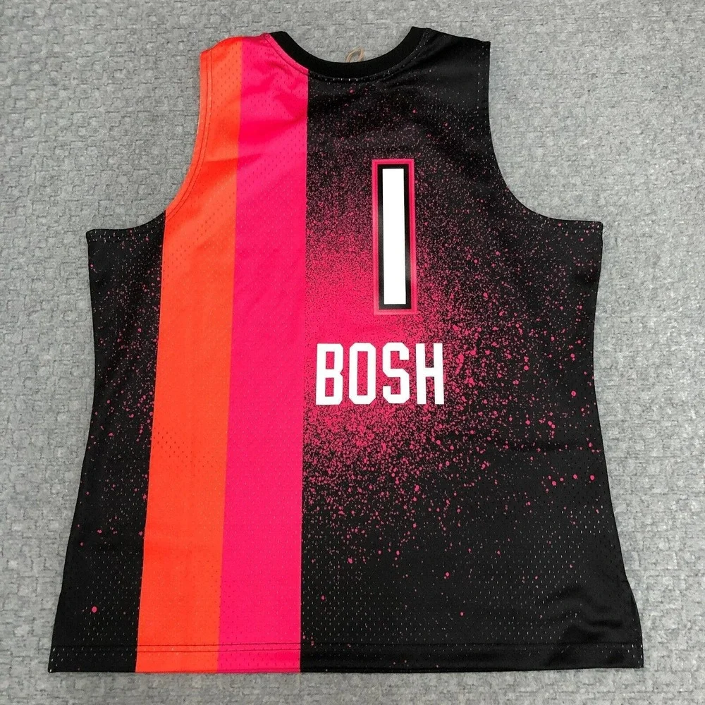 Miami Heat Basketball Jersey Mens XL Black Pink NBA Chris Bosh Mitchell & Ness